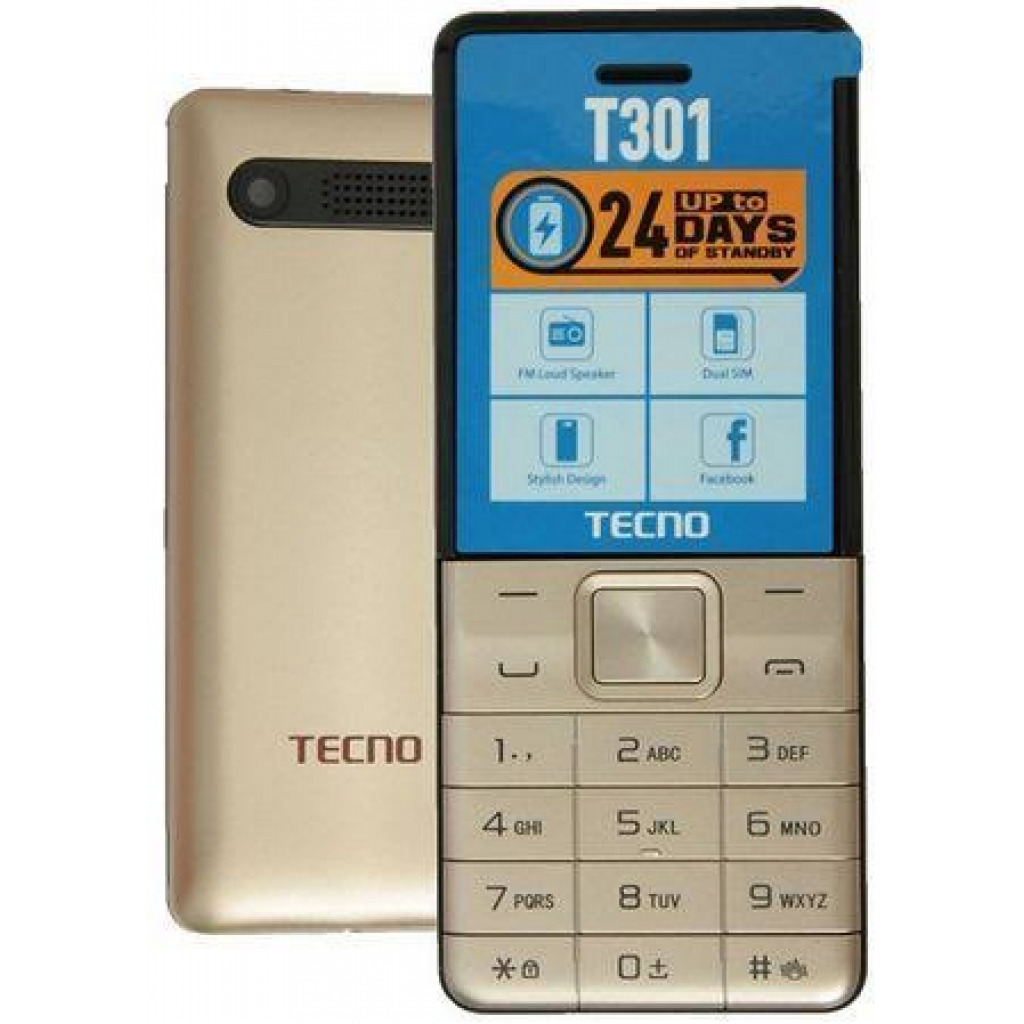 Tecno T301, Dual Sim, Bluetooth, Torch, FM - Gold