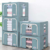 3 Pc Foldable Clothes Beddings Storage Box Organizer With Metal Frame, Pink