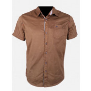 Men’s Plain Short Sleeved Shirt – Brown Men's Casual Button-Down Shirts