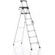 Portable & Compact Aluminium Telescopic 6-Steps Foldable Multipurpose Step Ladder For Household Purpose, Silver Ladder Shelves TilyExpress 2