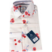 Mens Office And Casual Floral Designer Long Sleeve Shirt – White Men's Casual Button-Down Shirts