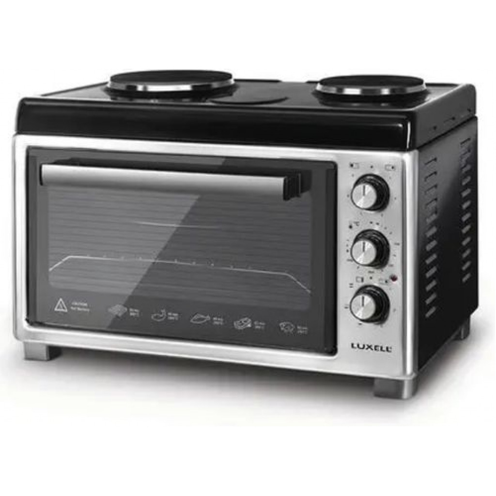 Luxell 40 Litres Electric Oven Cooker With 2 Hot Plates - Black