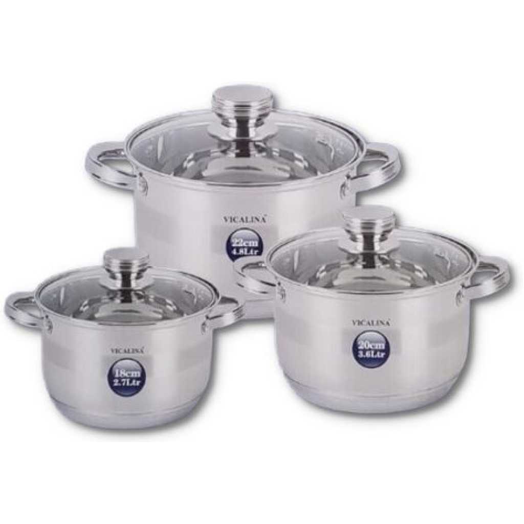 6 Pieces Of Heavy Stainless Steel Saucepans Cookware, Silver