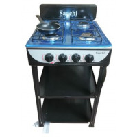 Saachi NL-GAS-5256 4 Burner Gas Stove Cooker with 2 Shelves Stands, Black