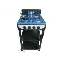 Saachi NL-GAS-5256 4 Burner Gas Stove Cooker with 2 Shelves Stands, Black