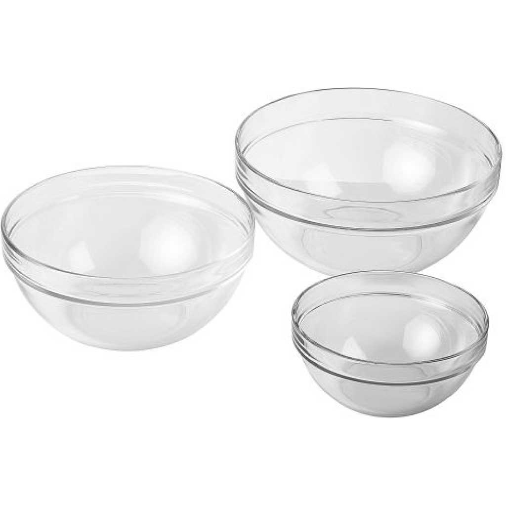 Luminarc 3 Piece Oven Mixing Bowl Glass Set, 1.0L/2.0L,/3L Colourless