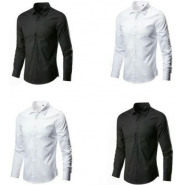 Pack of 4 Men’s Formal Shirts – Black, White Men's Casual Button-Down Shirts
