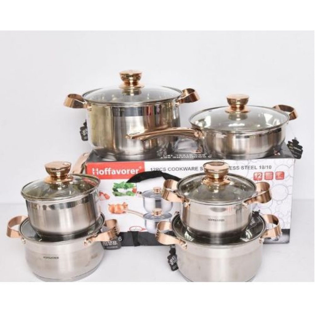 Kaisa Villa 12 Pc Stainless Steel Cookware Pots And Frying pan Saucepans, Silver Cooking Pans TilyExpress