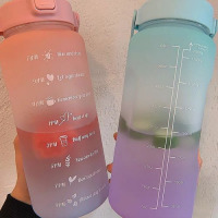 2L Time Marked Fitness Jug Outdoor Frosted Water Bottle, Color May Vary