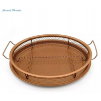 2-Pc Round Nonstick Oven Air Fryer Crisp Baking Pan/Tray & Mesh Basket, Copper