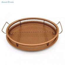 2-Pc Round Nonstick Oven Air Fryer Crisp Baking Pan/Tray & Mesh Basket, Copper