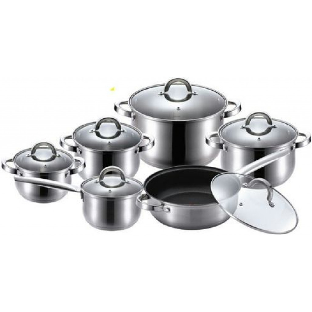 12 Piece Of Stainless Steel Cookware Pots And Frying pan Saucepans, Silver Cooking Pans TilyExpress 5