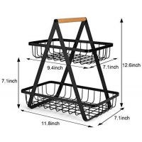 2-Tier Countertop Fruit Basket Bowl Bread Basket Vegetable Holder Kitchen Storage, Black