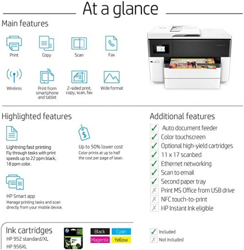 HP OfficeJet Pro 7740 Wide All-in-One Printer. Allows printing wirelessly or from a mobile phone (G5J38A)