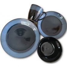 24pcs Of Blue Rim Plates, Bowls, Cups Dinner Set – Black Dinnerware Sets