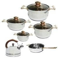 12 Pc Stainless Steel Pots And Frying pan Saucepans Cookware, Silver, Gold