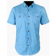 Men’s Plain Short Sleeved Shirt – Blue Men's Casual Button-Down Shirts