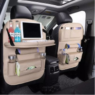 2 Pack Leather Car Backseat Organizer with Foldable Table Tray, Babies Toys Storage Holder, Cream Door & Seat Back Organizers TilyExpress 2