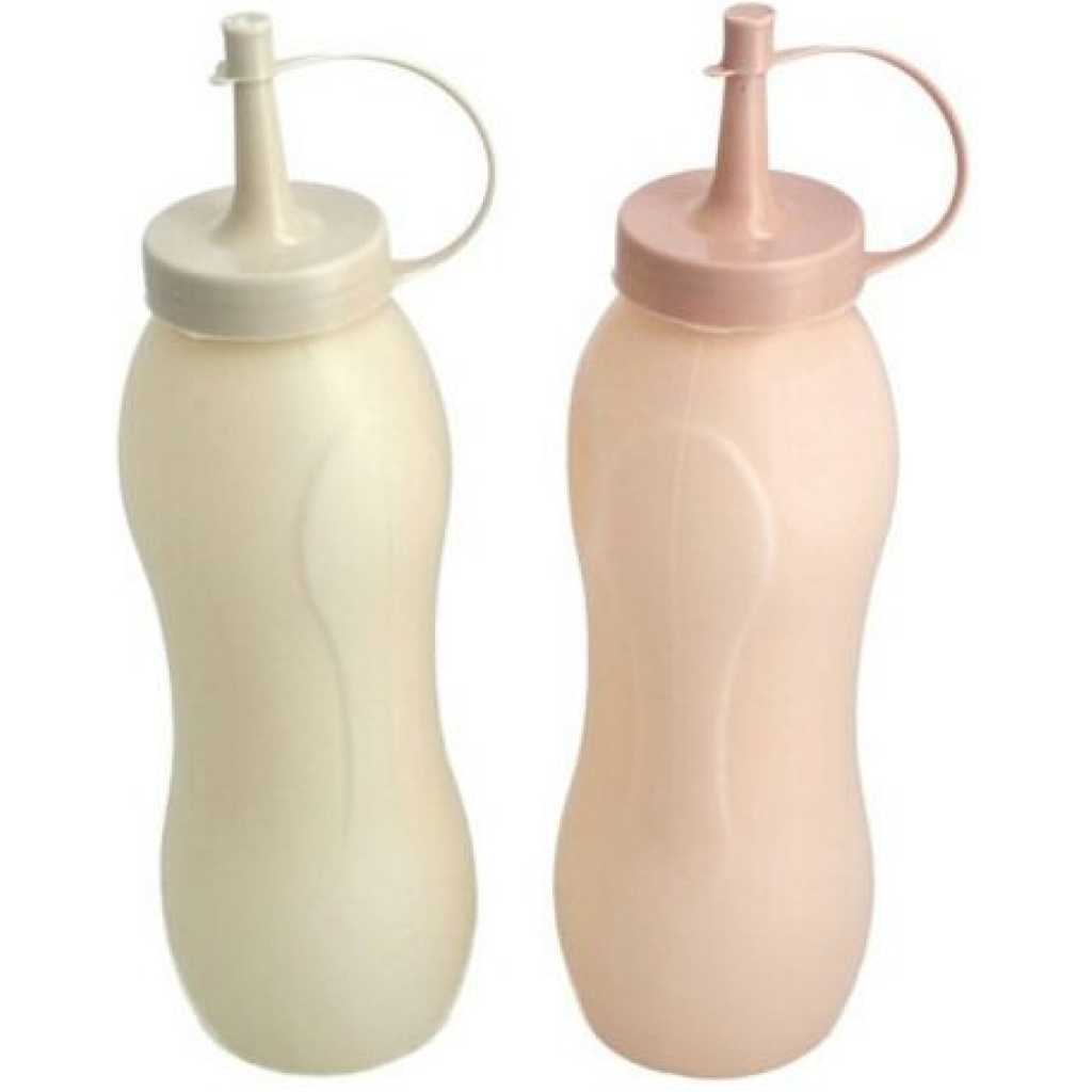 2 Pcs Plastic Squeeze Dispenser Vinegar Oil Tomato Sauce Bottles - Multi-colour