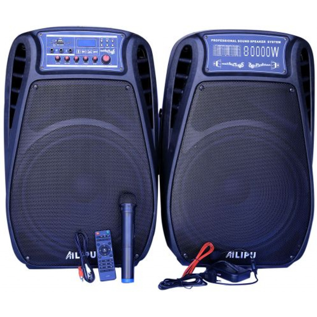 AILIPU Dual 15" Amplified Public Address Speaker - Black