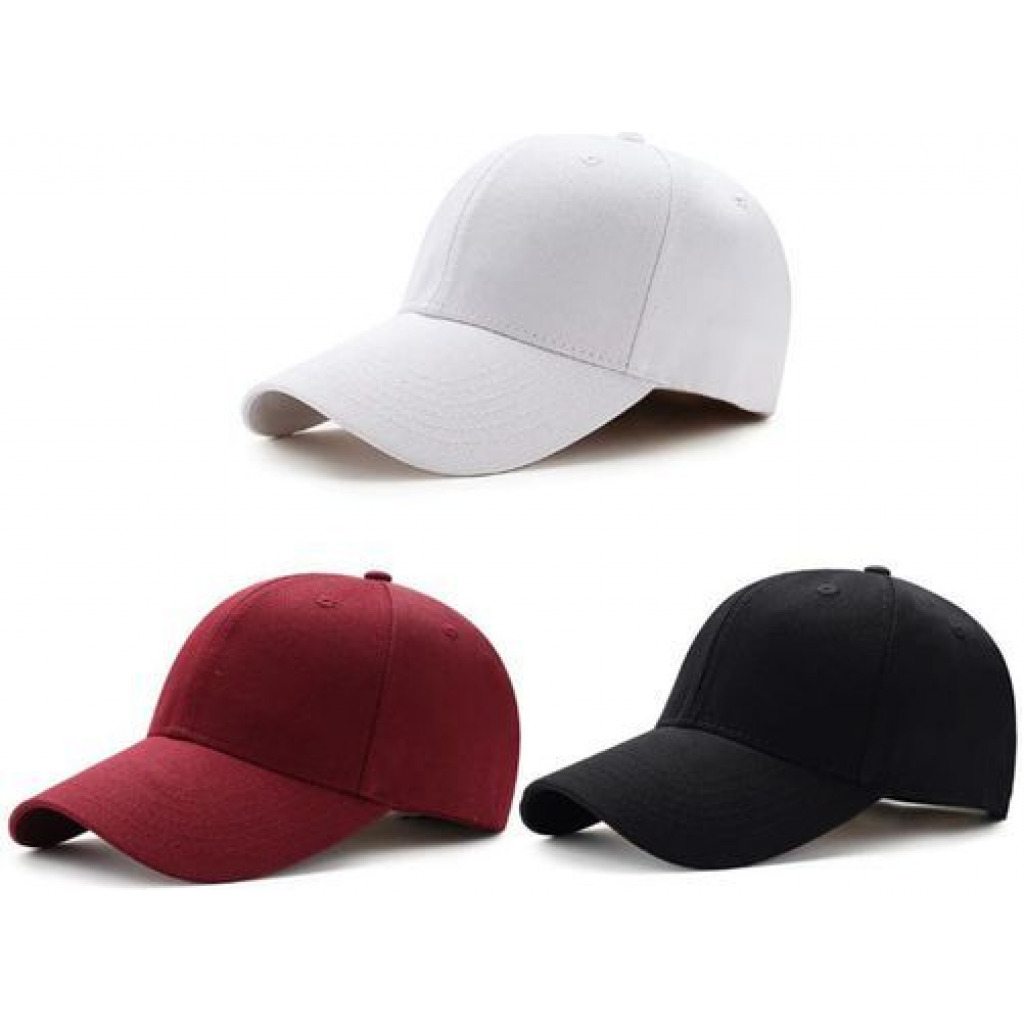 Pack of 3 Adjustable Caps – Maroon, Black, White Men's Hats & Caps TilyExpress 6