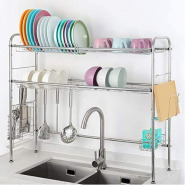 2 Tier Over The Sink Dish Drying Rack Nonslip Height Adjustable (Double Sink) Drainer, Silver Utensil Racks TilyExpress 2