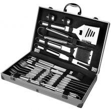 26Pc Barbecue Tools Grilling Utensil Accessories Outdoor Cooking Kit, Silver.