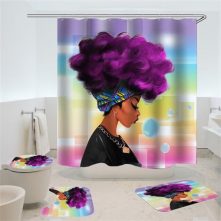 4 Piece Black Woman Waterproof Shower Curtain With Toilet Cover Mats Non-Slip Bathroom Rugs, Blue