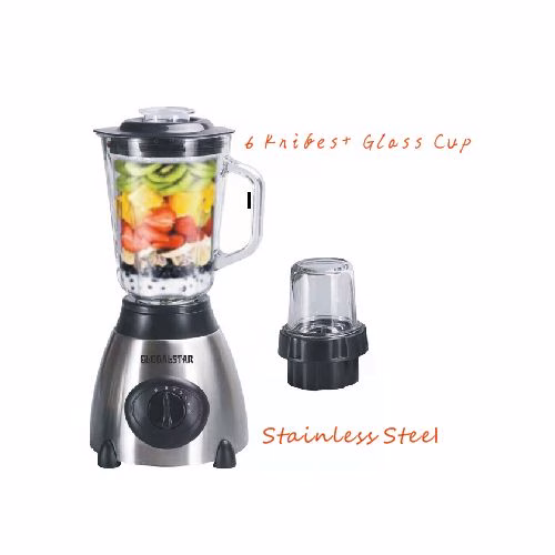 GlobalStar 2 IN 1 Glass Jar and Stainless Steel Body 6 Knifes Blender - Silver