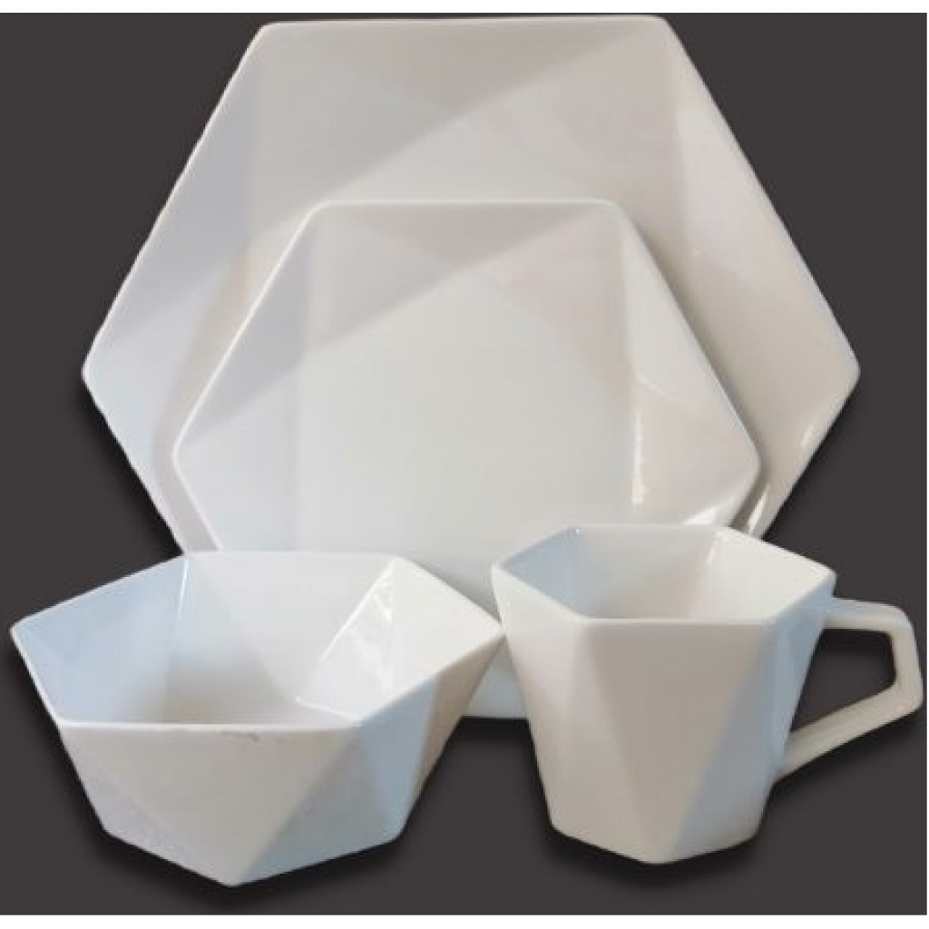 24 Pieces Of Hexagonal Plates, Bowls, Cups, Dinner Set- White Dinnerware Sets TilyExpress 4