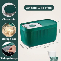 10kg Rice Bucket Insect-Proof & Moisture-proof Grain Storage Tank With Scale, Green