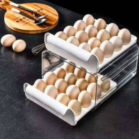 32 Eggs Tray Storage Box Double-deck Refrigerator Drawer, White Egg Trays TilyExpress 8
