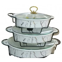 3 Pieces Of Ceramic Chafing Serving Dishes Warmer, White