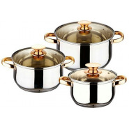 6 Pc Gold handles Stainless Steel Saucepans Cookware Pots- Silver Cookware Sets