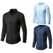 Pack of 3 Men’s Formal Shirts – Navy Blue, Sky Blue, Black Men's Casual Button-Down Shirts