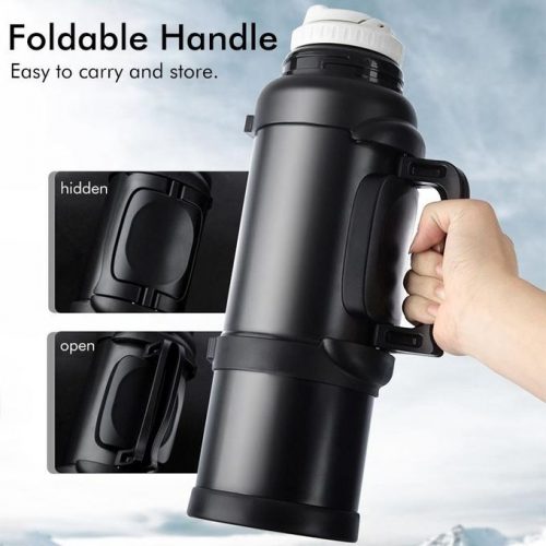 4L Stainless Steel Thermos Bottle Travel Water Kettle Vacuum Flask, Black.