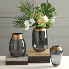 Glass Bowl, Flower Vase For table, living room kitchen Decor, Grey Vases TilyExpress