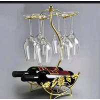 2 Bottle & 6 Wine glass rack ️Storage Organizer Holder, Gold