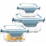 3 Piece Food Safe Microwave Oven Safe Glass Bowls Fridge Containers -Blue Food Savers & Storage Containers