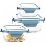 3 Piece Food Safe Microwave Oven Safe Glass Bowls Fridge Containers -Blue
