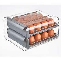 32 Eggs Tray Storage Box Double-deck Refrigerator Drawer, White