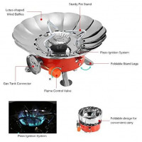 Portable Camping Gas Stove,Folding Windproof Ignition Gas Stove Silver