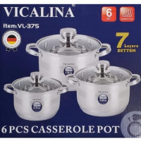 6 Pieces Of Heavy Stainless Steel Saucepans Cookware, Silver