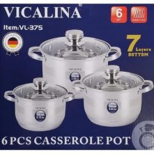 6 Pieces Of Heavy Stainless Steel Saucepans Cookware, Silver