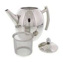 1Liter Egg Shaped Stainless Steel Teapot Kettle With Infuser Filter- Silver.