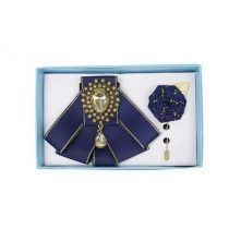 Men's Designer Rhinestone Detail Bow-Tie Set - Navy Blue. Designs May Vary