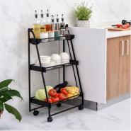 3 Tier Kitchen, Bedroom, Bathroom Storage Rack Basket Trolley Organizer-Black