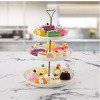 3 Tier Porcelain Round Cake Plate with Gold Stand, White