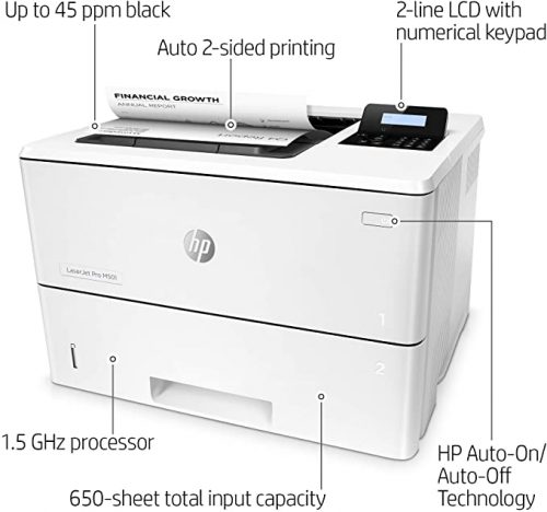 HP Monochrome LaserJet Pro M501dn Printer with HP JetAdvantage Security Printer -White