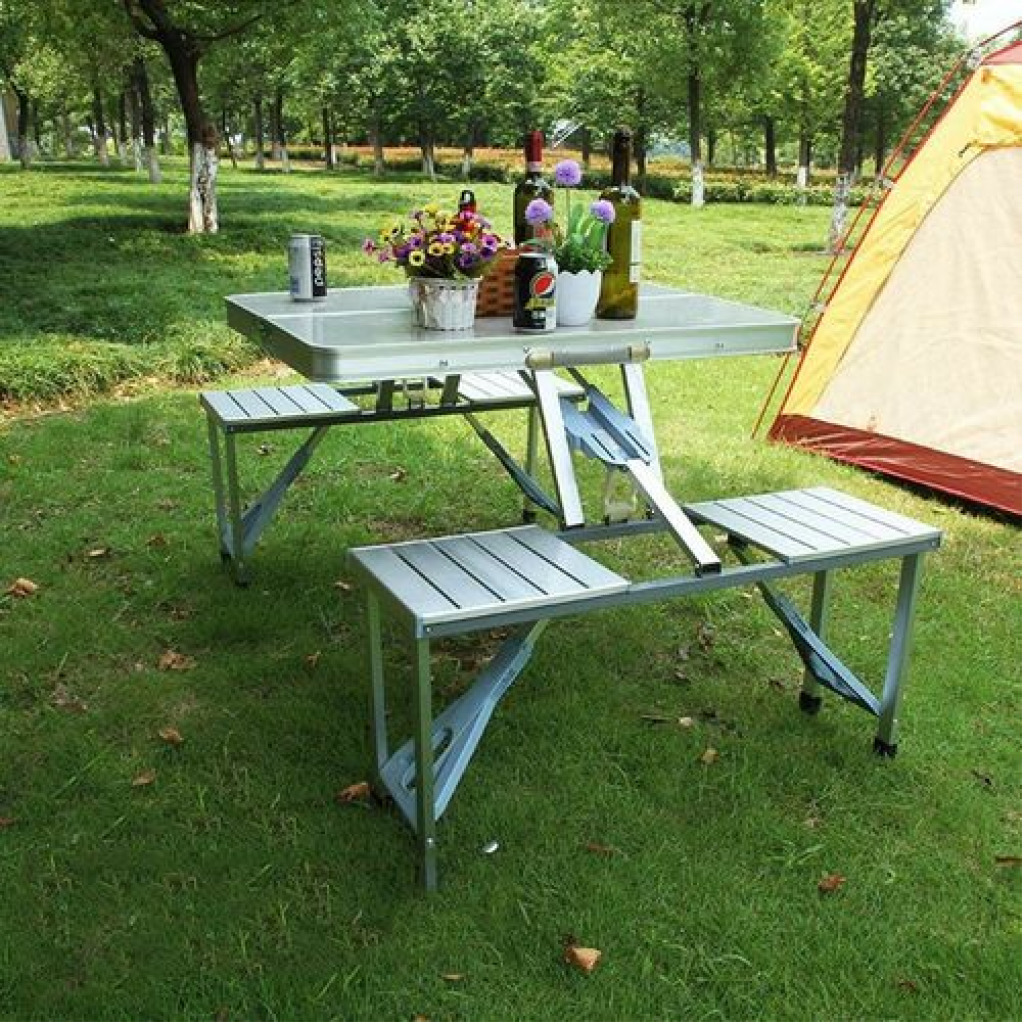Foldable Outdoor, Aluminum Picnic Camping Table ,Silver Camping Furniture TilyExpress